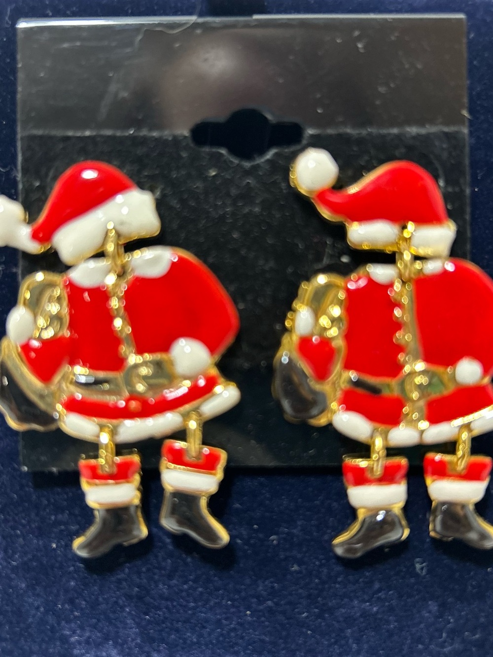 Vintage Holiday Santa Dangle Pierced Earrings Red